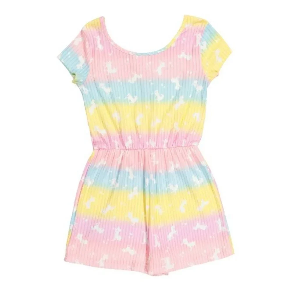 LILY BLEU Big Girls Tie Front Romper Dress Pink Blue Rainbow Size 12